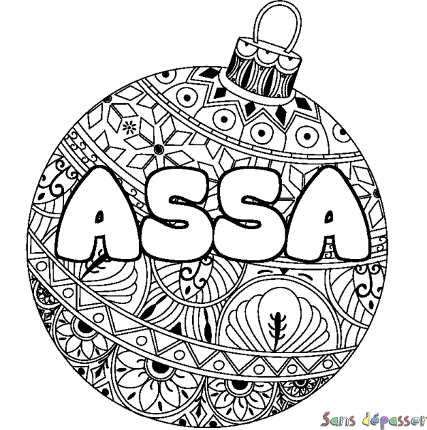 Coloriage prénom ASSA - d&eacute;cor Boule de No&euml;l