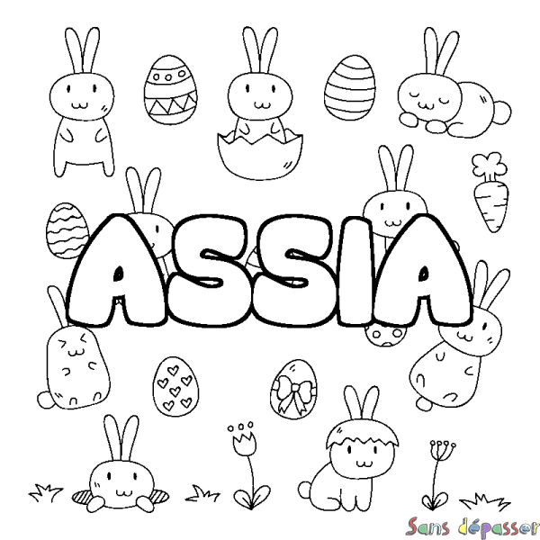 Coloriage prénom ASSIA - d&eacute;cor Paques