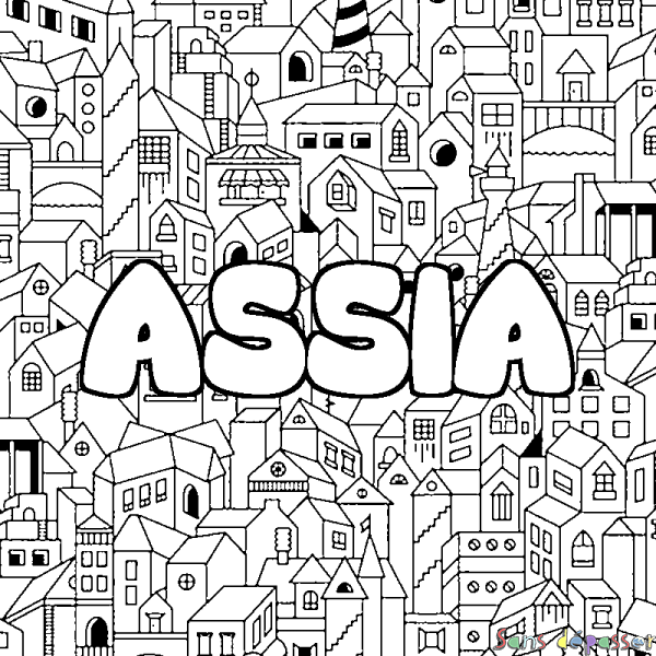 Coloriage prénom ASSIA - d&eacute;cor Ville