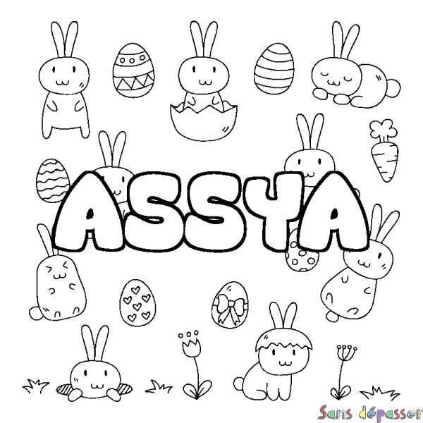 Coloriage prénom ASSYA - d&eacute;cor Paques