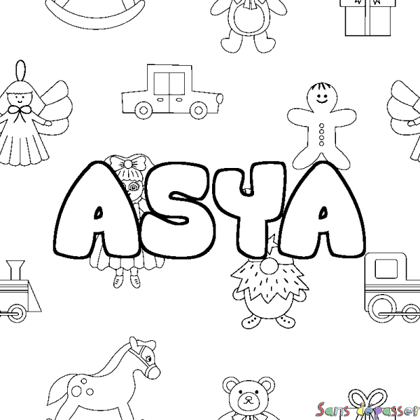 Coloriage prénom ASYA - d&eacute;cor Jouets