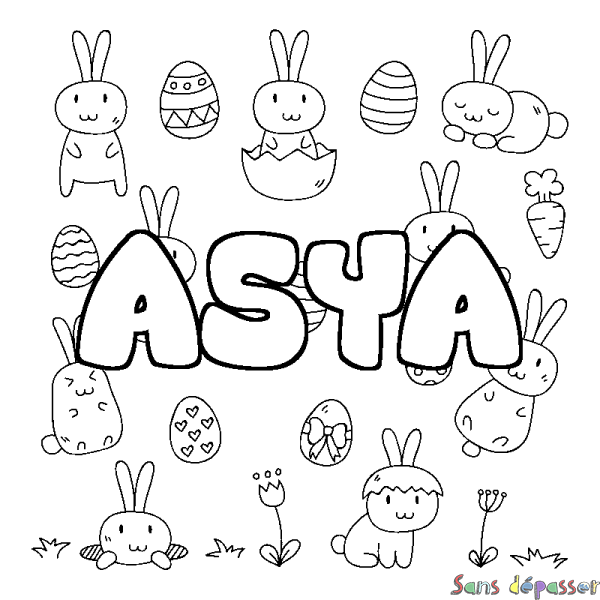 Coloriage prénom ASYA - d&eacute;cor Paques