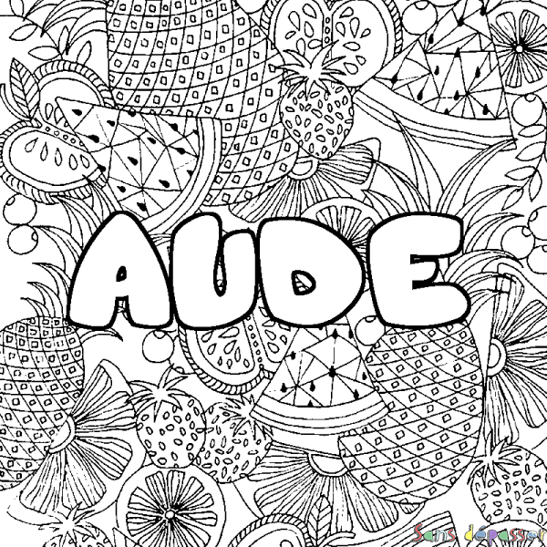 Coloriage prénom AUDE - d&eacute;cor Mandala fruits