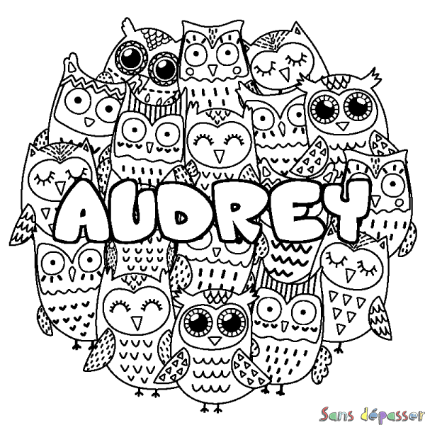 Coloriage prénom AUDREY - d&eacute;cor Chouettes