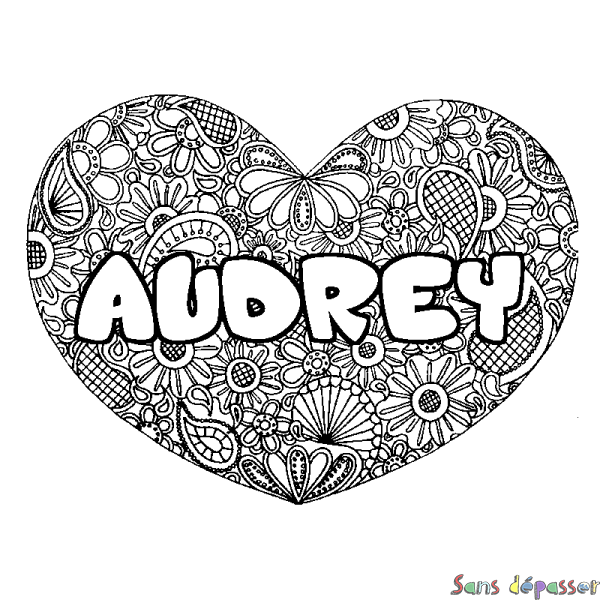 Coloriage prénom AUDREY - d&eacute;cor Mandala coeur