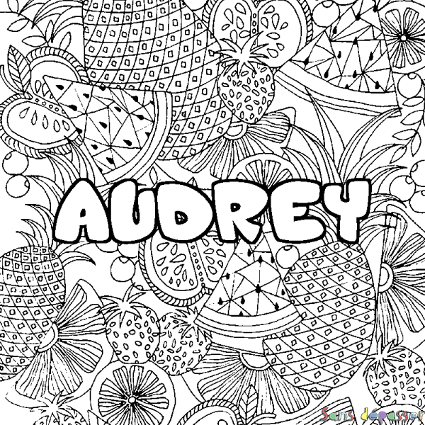 Coloriage prénom AUDREY - d&eacute;cor Mandala fruits