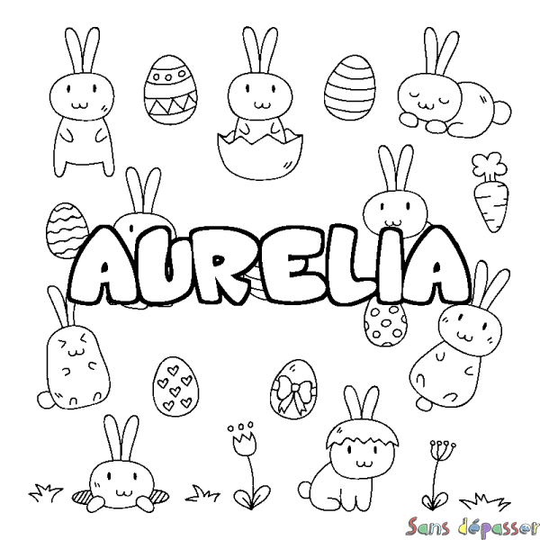 Coloriage prénom AURELIA - d&eacute;cor Paques