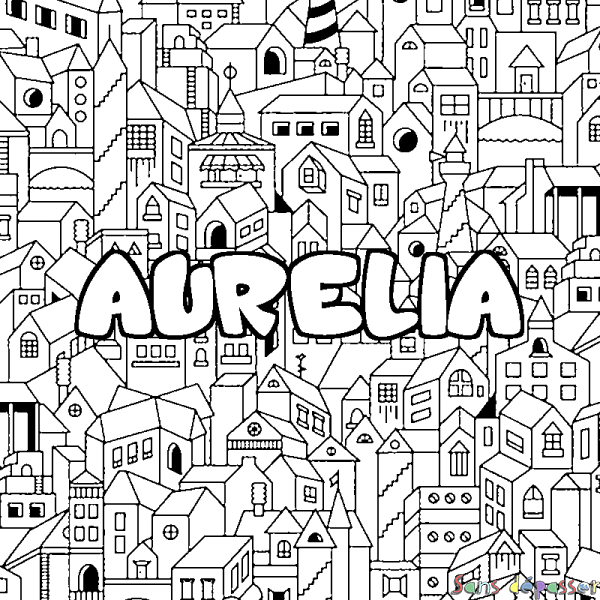 Coloriage prénom AURELIA - d&eacute;cor Ville