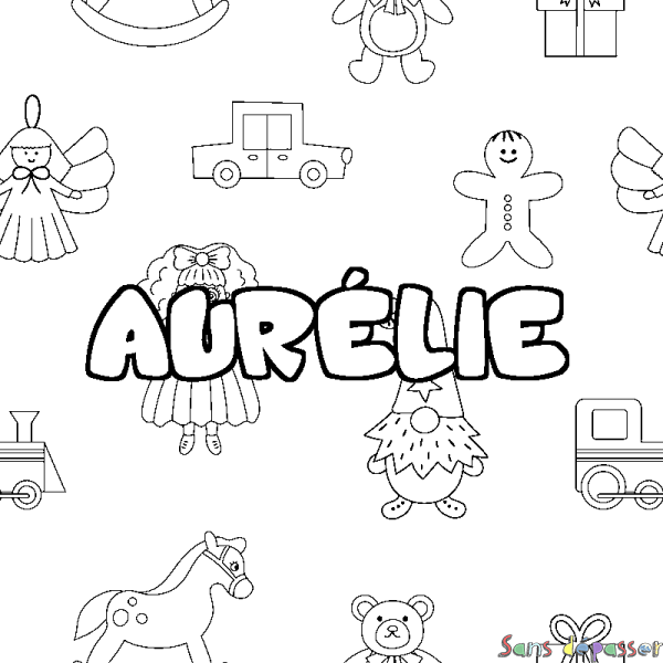 Coloriage prénom AUR&Eacute;LIE - d&eacute;cor Jouets