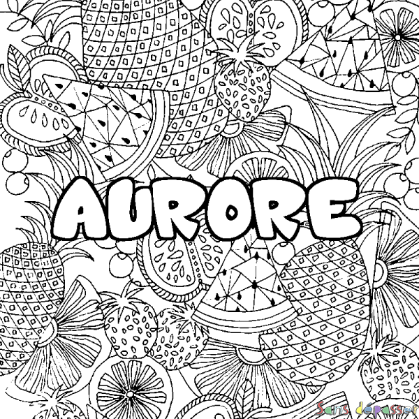 Coloriage prénom AURORE - d&eacute;cor Mandala fruits