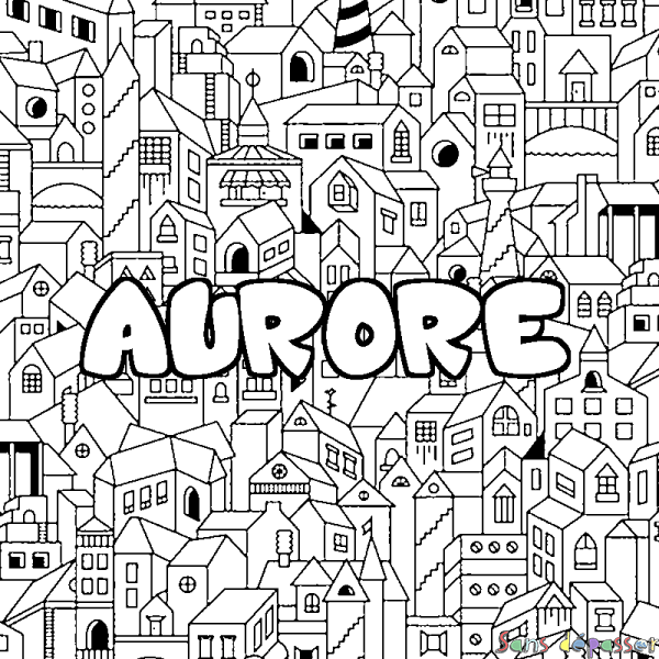 Coloriage prénom AURORE - d&eacute;cor Ville