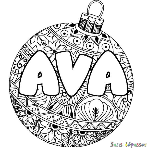 Coloriage prénom AVA - d&eacute;cor Boule de No&euml;l