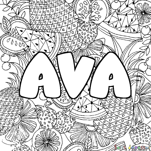 Coloriage prénom AVA - d&eacute;cor Mandala fruits