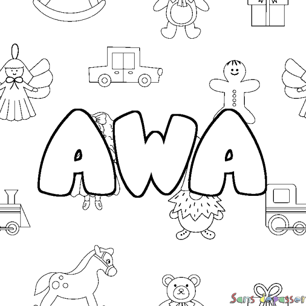 Coloriage prénom AWA - d&eacute;cor Jouets