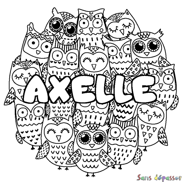 Coloriage prénom AXELLE - d&eacute;cor Chouettes