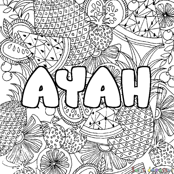 Coloriage prénom AYAH - d&eacute;cor Mandala fruits