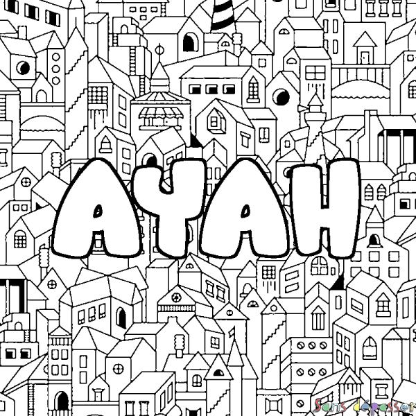 Coloriage prénom AYAH - d&eacute;cor Ville