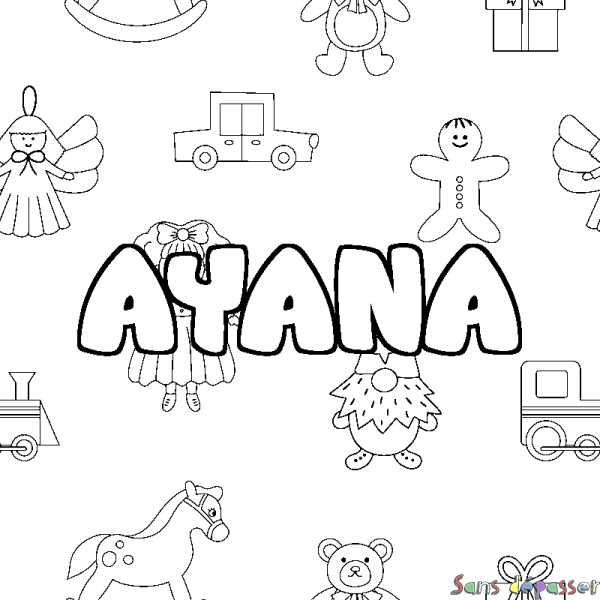 Coloriage prénom AYANA - d&eacute;cor Jouets