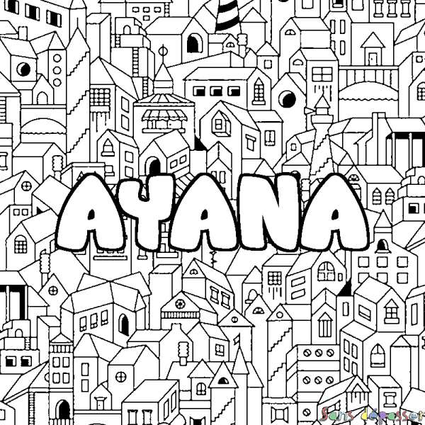 Coloriage prénom AYANA - d&eacute;cor Ville