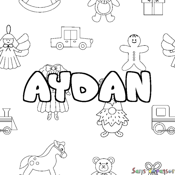 Coloriage prénom AYDAN - d&eacute;cor Jouets