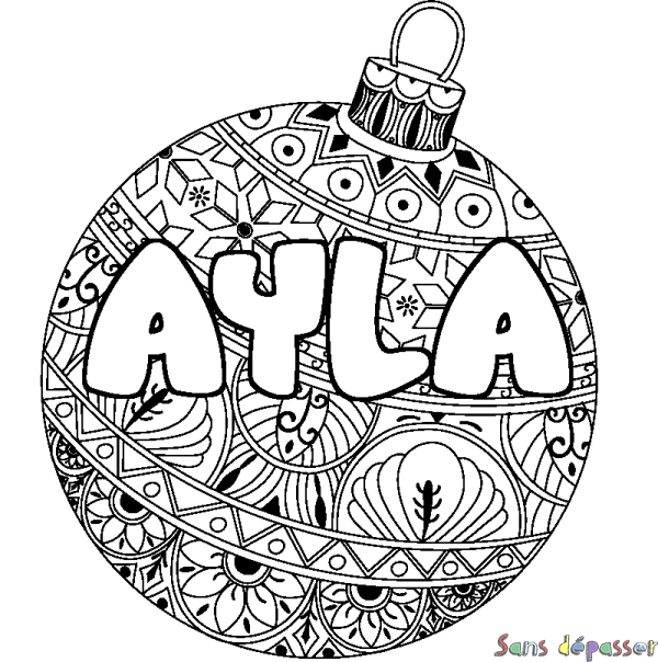 Coloriage prénom AYLA - d&eacute;cor Boule de No&euml;l