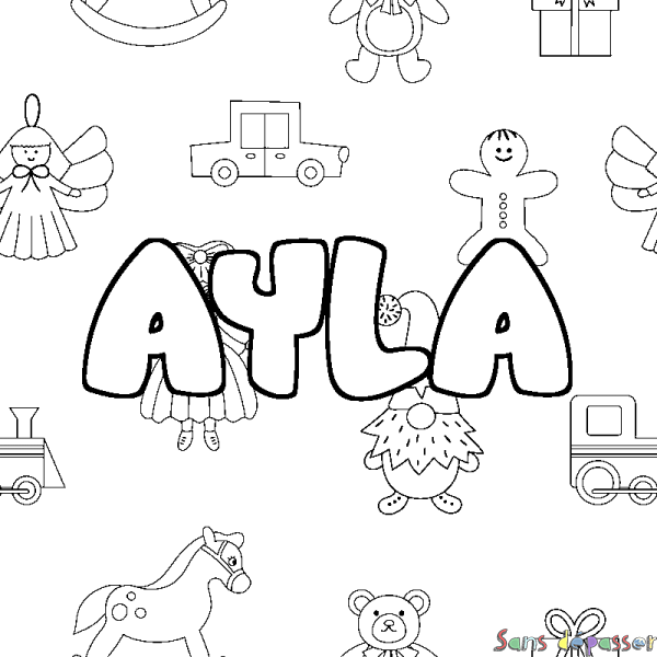 Coloriage prénom AYLA - d&eacute;cor Jouets