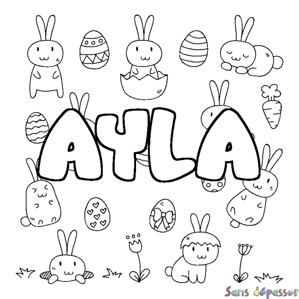 Coloriage prénom AYLA - d&eacute;cor Paques