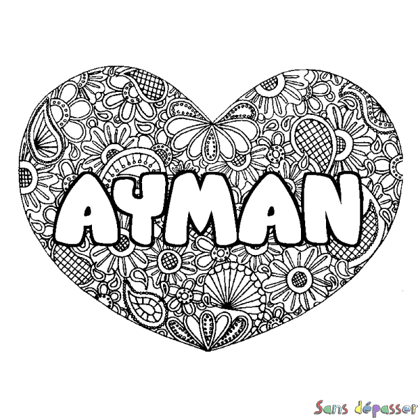 Coloriage prénom AYMAN - d&eacute;cor Mandala coeur