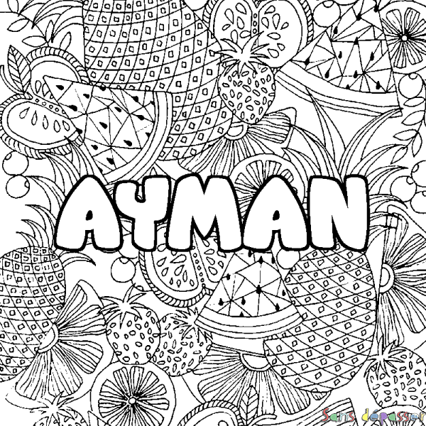 Coloriage prénom AYMAN - d&eacute;cor Mandala fruits