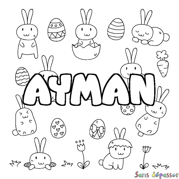 Coloriage prénom AYMAN - d&eacute;cor Paques