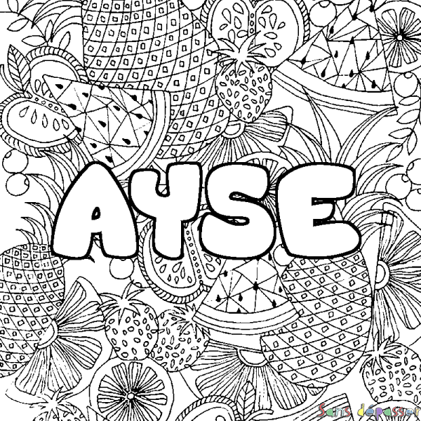 Coloriage prénom AYSE - d&eacute;cor Mandala fruits