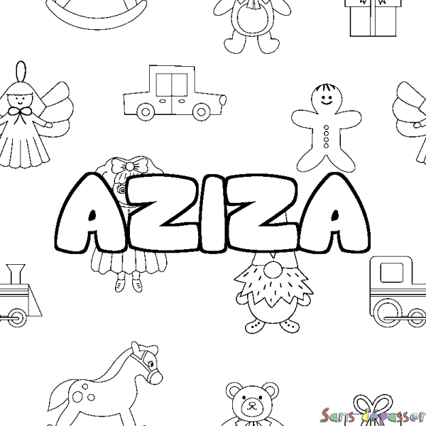 Coloriage prénom AZIZA - d&eacute;cor Jouets