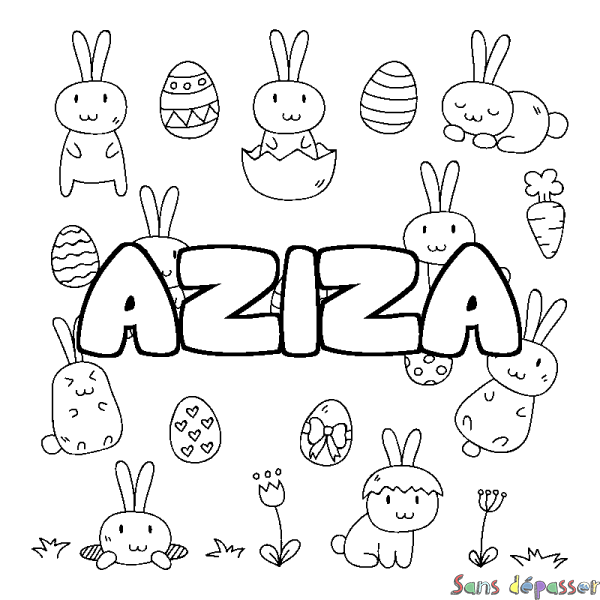 Coloriage prénom AZIZA - d&eacute;cor Paques