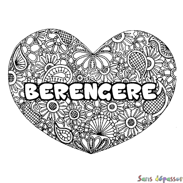 Coloriage prénom BERENGERE - d&eacute;cor Mandala coeur