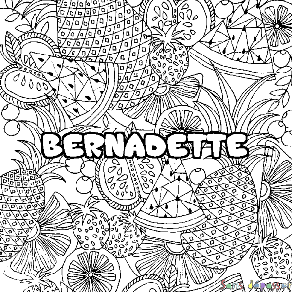 Coloriage prénom BERNADETTE - d&eacute;cor Mandala fruits