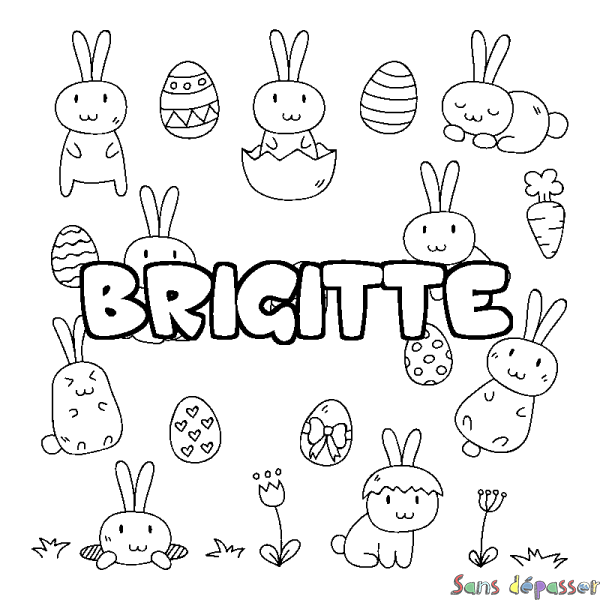 Coloriage prénom BRIGITTE - d&eacute;cor Paques