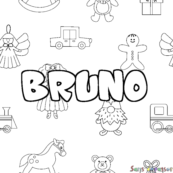 Coloriage prénom BRUNO - d&eacute;cor Jouets