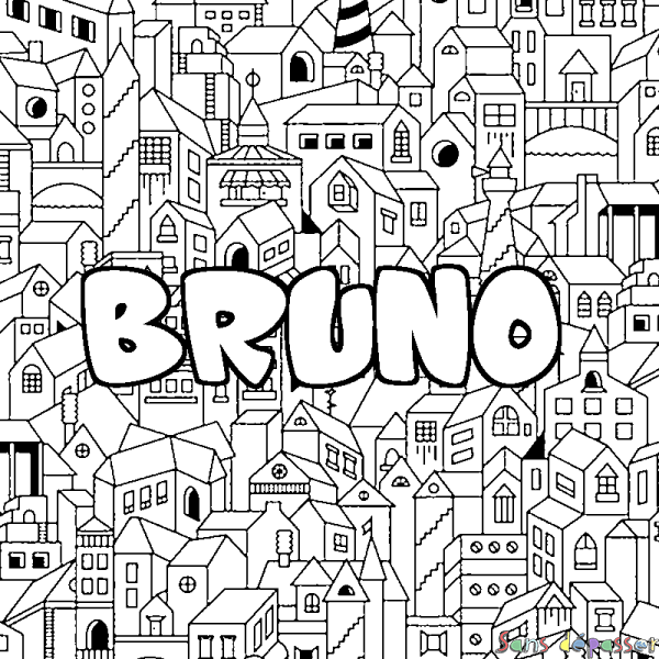 Coloriage prénom BRUNO - d&eacute;cor Ville