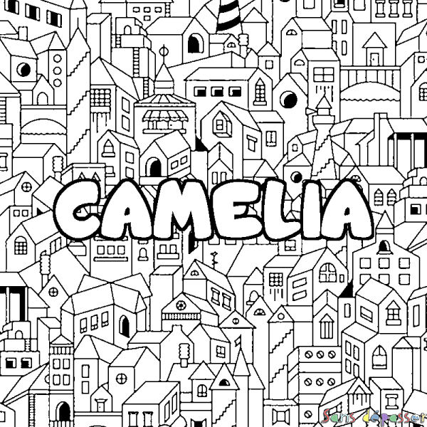 Coloriage prénom CAMELIA - d&eacute;cor Ville