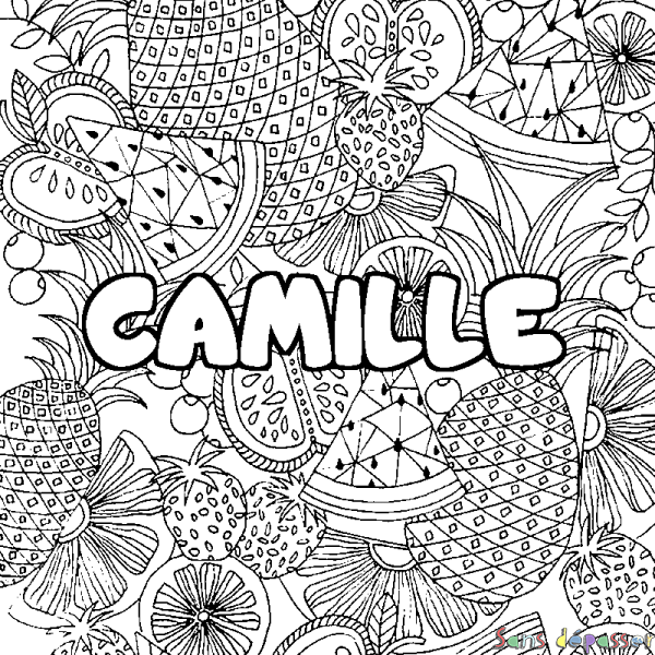 Coloriage prénom CAMILLE - d&eacute;cor Mandala fruits