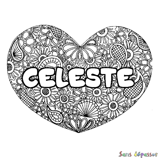 Coloriage prénom CELESTE - d&eacute;cor Mandala coeur