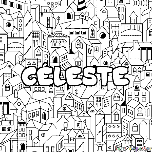 Coloriage prénom C&Eacute;LESTE - d&eacute;cor Ville