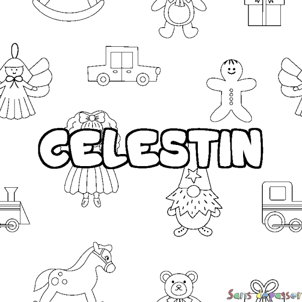 Coloriage prénom CELESTIN - d&eacute;cor Jouets