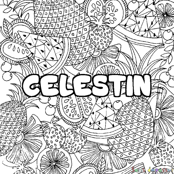 Coloriage prénom CELESTIN - d&eacute;cor Mandala fruits