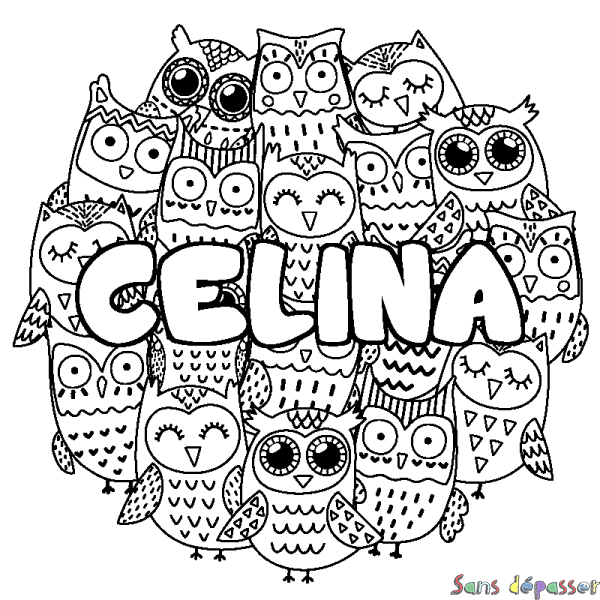 Coloriage prénom CELINA - d&eacute;cor Chouettes