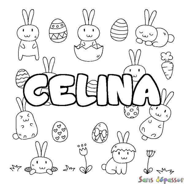 Coloriage prénom CELINA - d&eacute;cor Paques