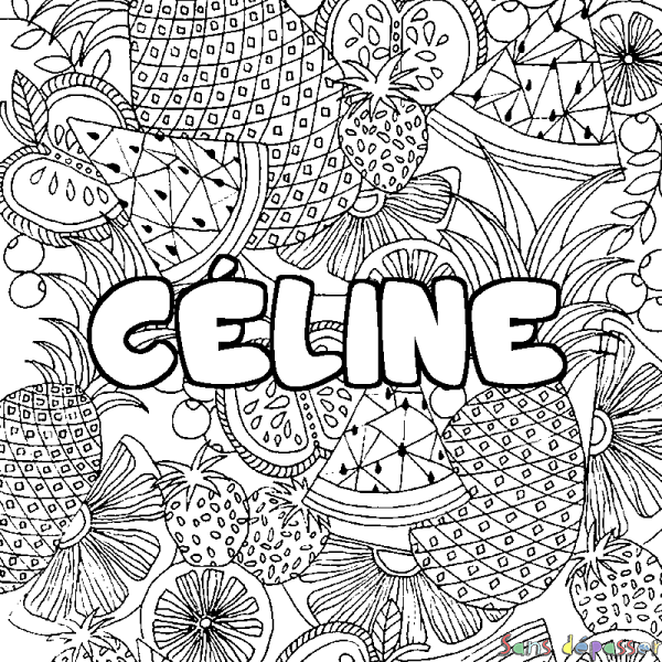 Coloriage prénom C&Eacute;LINE - d&eacute;cor Mandala fruits