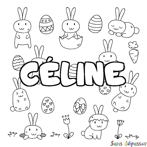 Coloriage prénom C&Eacute;LINE - d&eacute;cor Paques