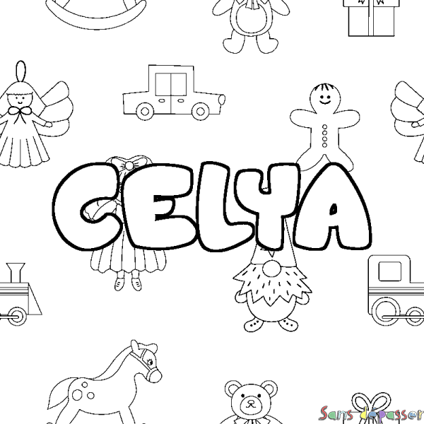 Coloriage prénom CELYA - d&eacute;cor Jouets