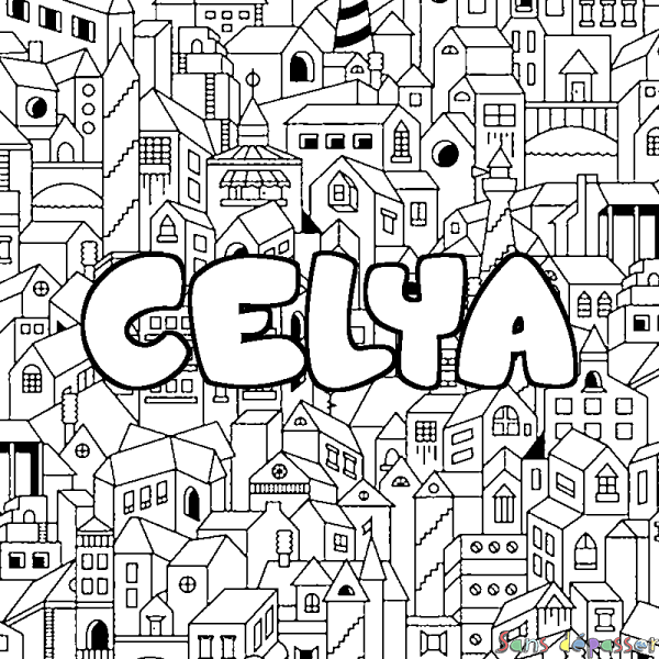 Coloriage prénom CELYA - d&eacute;cor Ville